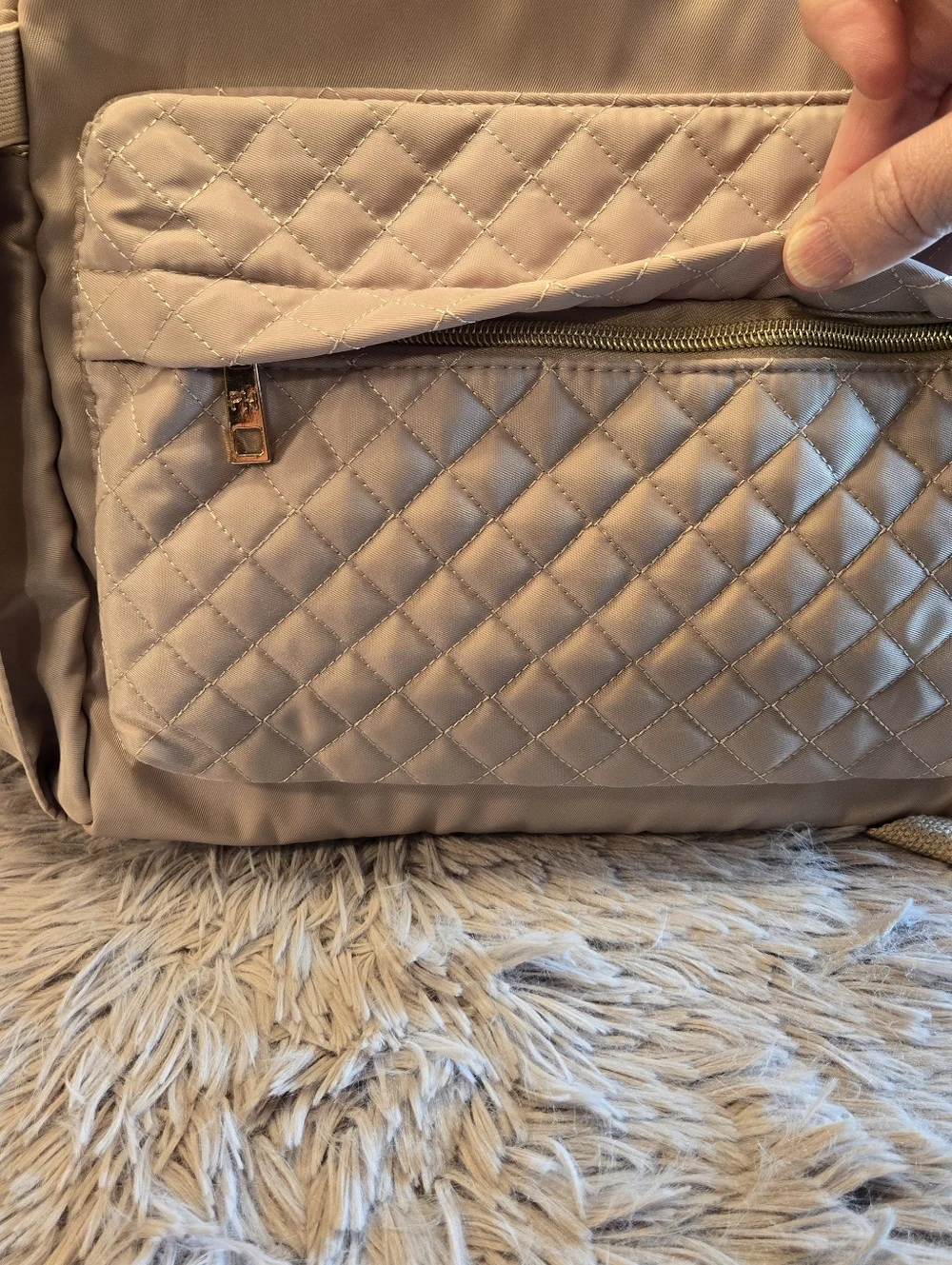 Paris Hilton Quilted Backpack Travel Laptop Bag - Beige NWT
